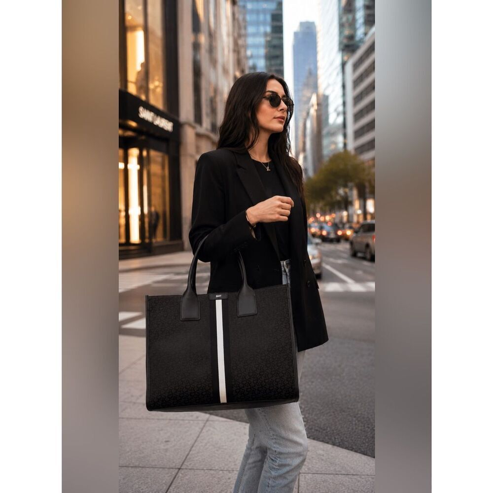 DKNY BlackβTote with White Center Stripe
